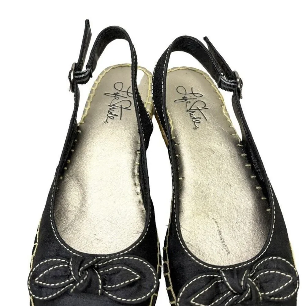 Life Stride Rica Too Navy Fabric Low Wedge Espadrille Sandal Womens Size 6.5 M‎